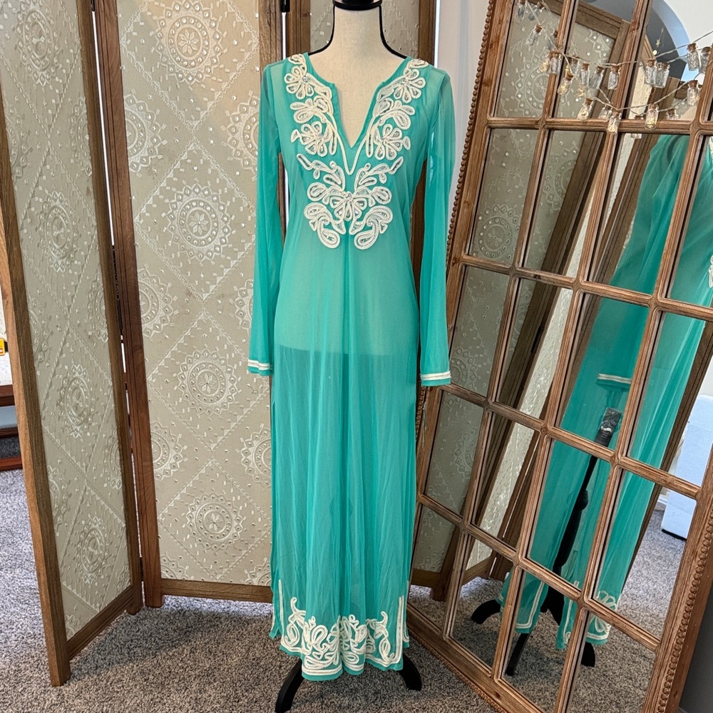 INC International Concepts Teal and White Swim Coverup